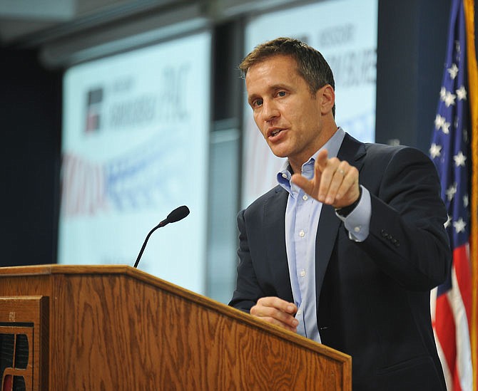 Republican candidate for governor, Eric Greitens, addressed members of the Missouri Farm Bureau Aug. 5 at the Jefferson City headquarters. Greitens and Democrat gubernatorial candidate Chris Koster both addressed the group of about 150 looking for the Farm-PAC support. 