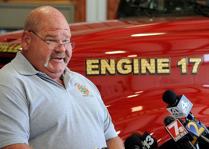 Fire Chief Billy McAdams speaks with reporters about a school shooting during a news conference in Townville, S.C., on Thursday, Sept. 29, 2016. McAdams was among the first two officials to arrive on the scene of the shooting, which injured two students and a teacher at a rural elementary school. 