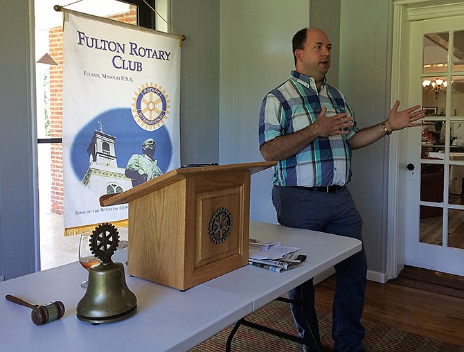 Brad Sheppard talks to the Fulton Rotary Club Wednesday afternoon about Our House, a charity fighting homelessness in Fulton.