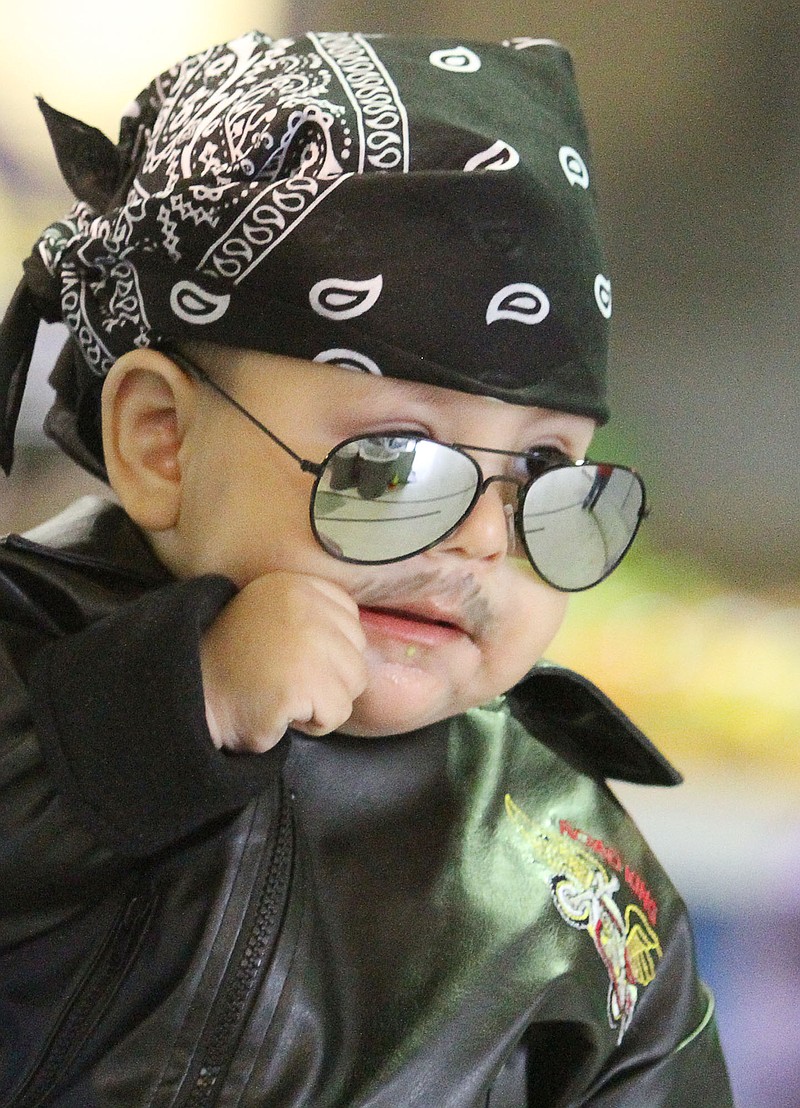 Angelo Molina, 11-months-old, dressed up as a biker for the Don't Get Caught in the Web of Drugs event Saturday, Oct. 8, 2016 at Floyd Gwin Park In Odessa, Texas. 