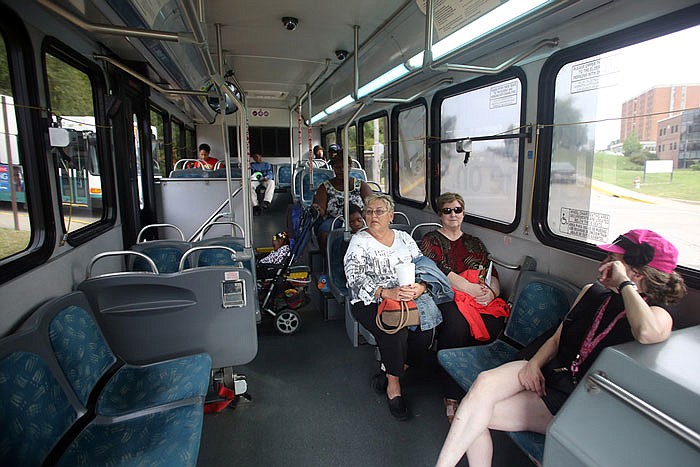 People ride a JeffTran bus on a route to Missouri Boulevard in Jefferson City on Monday, Oct. 10, 2016. JeffTran held a day of free rides to thank current patrons and encourage new riders to try the bus transit system.