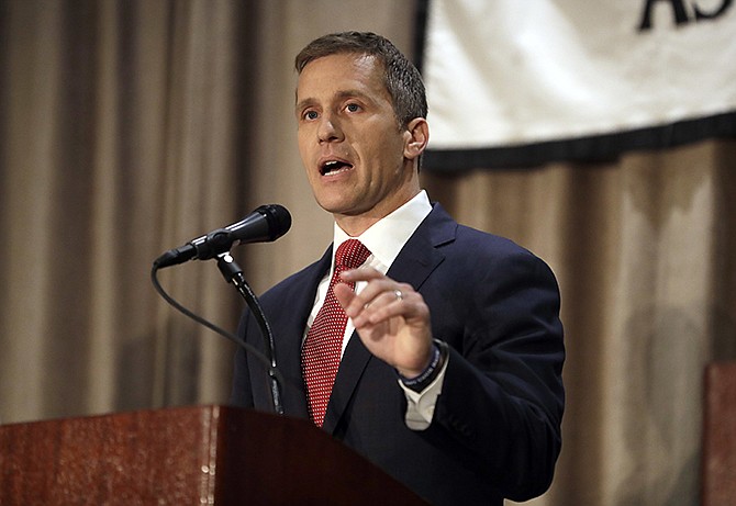 Republican gubernatorial candidate Eric Greitens speaks during the first general election debate in the race for Missouri governor at  the Missouri Press Association convention in Branson. Greitens is getting financing for his Missouri gubernatorial campaign from many of the same people who have supported a charity he founded for military veterans. But Greitens denies he has used a donor list for The Mission Continues to solicit money for his governor's race against Democratic Attorney General Chris Koster.