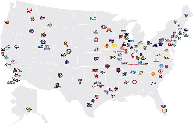In this map captured from its website on Oct. 11, 2016, Learfield Sports depicts the 120 universities who partner with the company to produce sports programming.