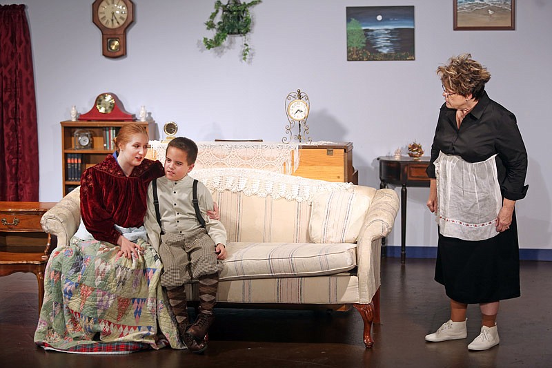 Amy Schneider, far left, as Catherine Marshall; Matthew Wright, as Peter John Marshall; and Denise Thoenen, as Hulda, run through a dress rehearsal of "A Man Called Peter" at the Stained Glass Theater in Jefferson City on Tuesday, Oct. 18, 2016. The play runs through Oct. 29.