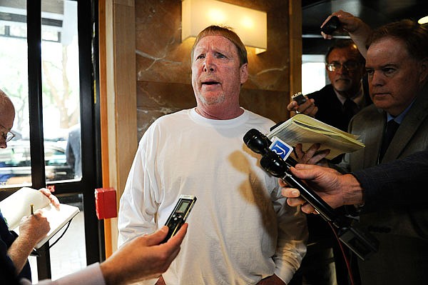 Raiders owner Mark Davis speaks to the media at Wednesday's NFL meetings in Houston.