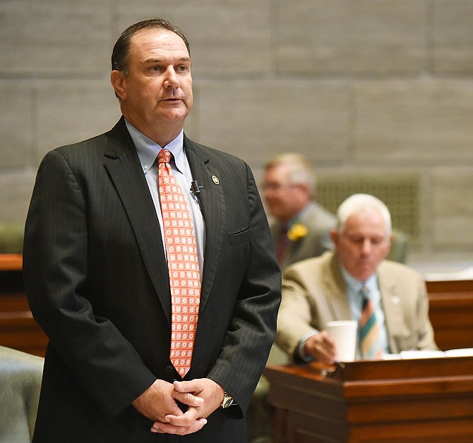 Sen. Mike Kehoe, R-Jefferson City, speaks on the floor of the Missouri Senate during last month's veto session. Kehoe serves as majority floor leader in that chamber.