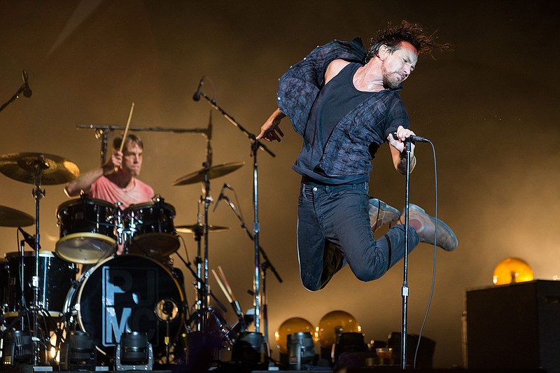 Matt Cameron, left, and Eddie Vedder of Pearl Jam perform live on June 12, 2016 at Great Stage Park during the Bonnaroo Music and Arts Festival in Manchester, Tenn.
