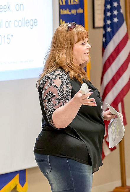 Susan Cook speaks July 12, 2016 to the Jefferson City Rotary Club about her master's degree work on school shootings. Cook has been named the executive director of Habitat for Humanity.