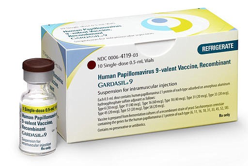 This image made available by Merck in October 2016 shows a vial and package for their GARDASIL 9 human papillomavirus vaccine. On Wednesday, Oct. 19, 2016, a government panel said preteens need only get two doses of HPV vaccine instead of three _ a move some hope will raise languishing HPV vaccination rates. Health officials say fewer than a third of 13-year-old U.S. boys and girls get all the necessary shots to protect them against human papillomaviruses.