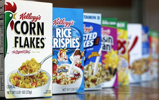 This Feb. 1, 2012, file photo, shows Kellogg's cereal products, in Orlando, Fla.