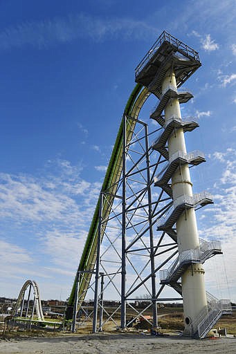 This November 2013 file photo shows Schlitterbahn Waterparks and Resorts new Verruckt waterslide in Kansas City, Kan. The waterslide on which a state lawmaker's 10-year-old son was killed Aug 7, 2016, will be demolished once the unfolding investigation of the tragedy is finished, the water park's operators said Tuesday, Nov. 22, 2016. (Jill Toyoshiba/The Kansas City Star via AP, File)

