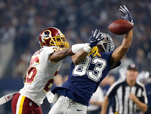 Redskins cornerback Bashaud Breeland breaks up a pass intended for Dallas Cowboys wide receiver Terrance Williams during the second half of Thursday's game in Arlington, Texas.