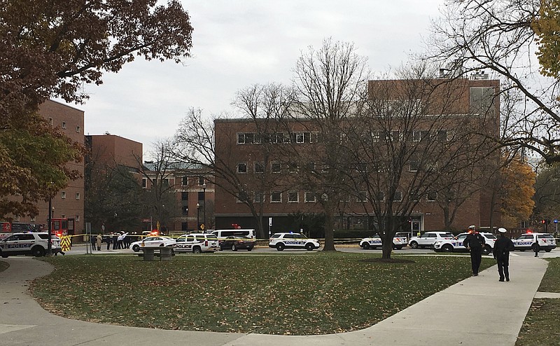 Police respond to reports of an active shooter on campus at Ohio State University on Monday, Nov. 28, 2016, in Columbus, Ohio.