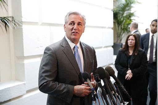 In this Nov. 17, 2016, file photo, House Majority Leader Kevin McCarthy of Calif. speaks to reporters on Capitol Hill in Washington.