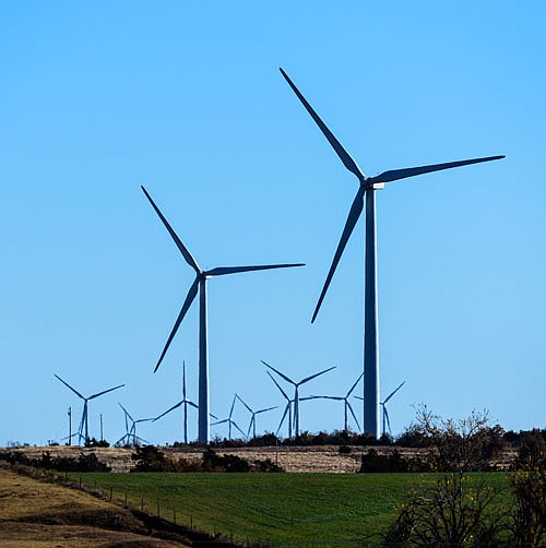Windmills at a wind farm in Minco, Oklahoma, provide Google with some of its renewable energy. Google said it believes that beginning in 2017, it will have enough renewable energy to meet all of its electricity needs.