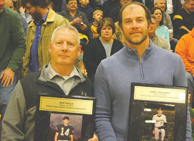 Bob Gould (left) and Gabe Craighead were inducted into the Fulton Wall of Fame during a ceremony Friday night, Dec. 9, 2016 at Roger D. Davis Gymnasium.