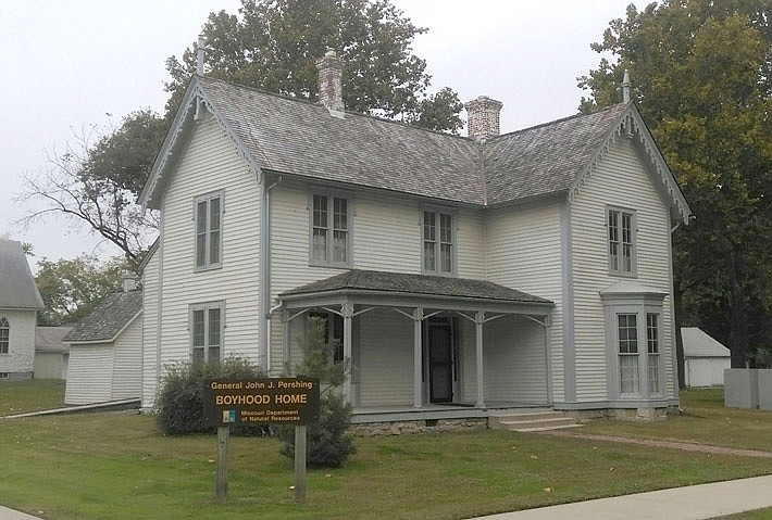 The boyhood home of John J. Pershing is located in the small community of Laclede and is now part of the Gen. John J. Pershing Boyhood Home State Historic Site.