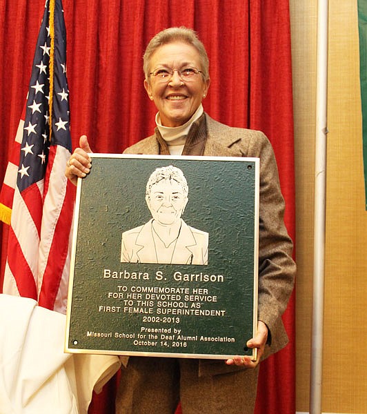 Barbara S. Garrison, former superintendent of the Missouri School for the Deaf, was recently awarded this plaque honoring her past service. 