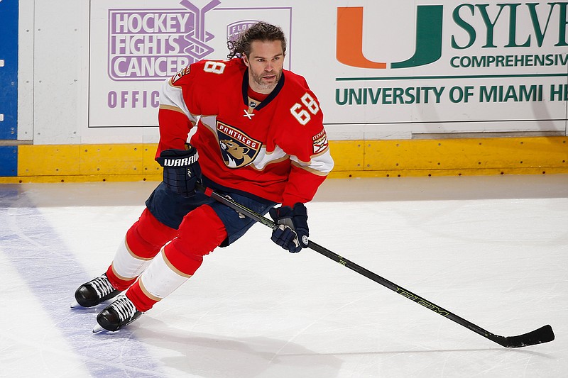 Florida Panthers right wing Jaromir Jagr (68) skates prior to an NHL hockey game against the Buffalo Sabres, Tuesday, Dec. 20, 2016, in Sunrise, Fla. 