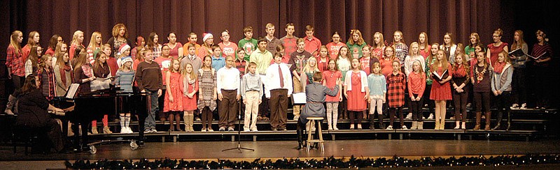 Directed by Erika DeMoss, California Elementary's Combined Choirs of the sixth grade Music Connection and the seventh and eighth grade Pinto Express sings "Believe" at the Winter Concert, Dec. 18.