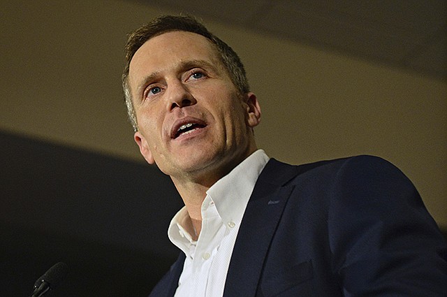 Missouri Republican Governor-elect Eric Greitens delivers a victory speech Nov. 8 in Chesterfield. Greitens will make budget cuts after his January inauguration and focus on jobs, ethics reform, public safety and "education reform" next legislative session, his senior adviser Austin Chambers said Thursday.