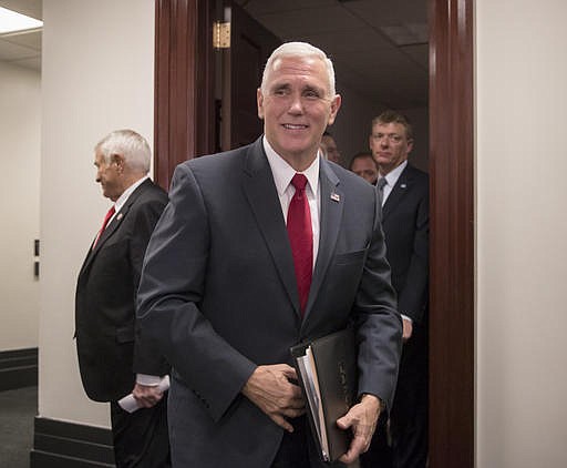 Vice President-elect Mike Pence leaves a closed-door meeting with the House Republican caucus on Capitol Hill in Washington, Wednesday, Jan. 4, 2017. Pence promised repeal of President Obama's health care law now that the GOP is in charge of White House and Congress. 