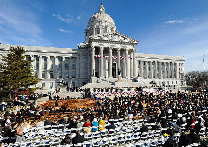 Crowds begin to gather at the Missouri Capitol for Jay Nixon's 2013 gubernatorial inauguration.