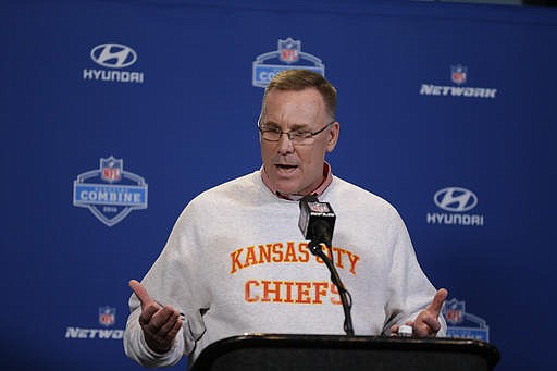 This Feb. 25, 2016 photo shows Kansas City Chiefs general manager John Dorsey speaking during a news conference at the NFL football scouting combine in Indianapolis. 