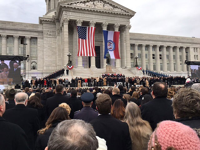 The crowd watches as Gov. Eric Greitens is sworn in at the Capitol in Jefferson City.