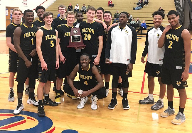 The Fulton Hornets captured third place at the 83rd-annual California Tournament with a 71-62 win over North
Central Missouri Conference foe Boonville on Thursday night, Jan 12, 2017. The victory was Fulton's second in three meetings. (Courtesy of Fulton Public Schools)
with Boonville this season.