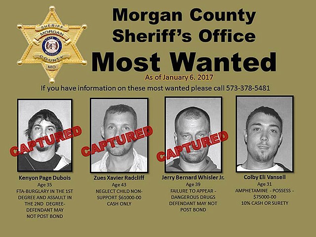 The Morgan County Sheriff's Office was able to apprehend three of the four wanted criminals pictured within 48 hours of posting this information on its new Facebook page.