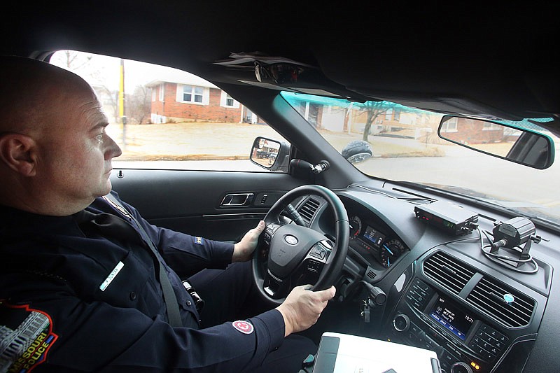 Officer Patrick Duncan patrols the streets of Jefferson City on Saturday, Jan. 14, 2017.