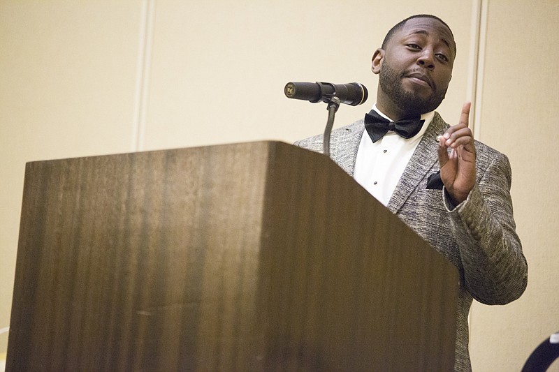 Brandon Thurston delivers a speech about MLK and the Apostle Paul on Sunday at the Dr. Martin Luther King Jr. Weekend Celebration at the Texarkana, Texas, Convention Center. 
