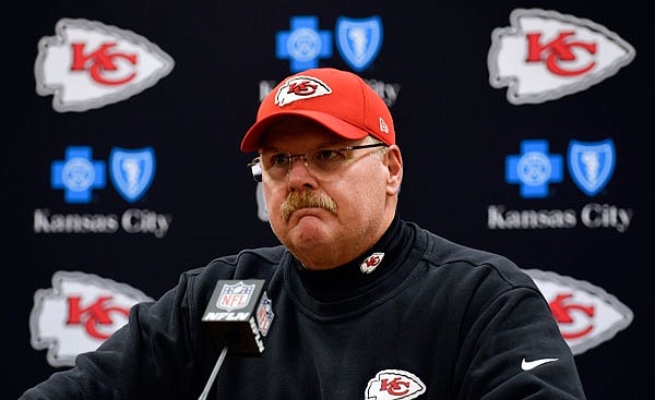 Chiefs coach Andy Reid speaks during a news conference after Sunday night's playoff loss to the Steelers at Arrowhead Stadium.