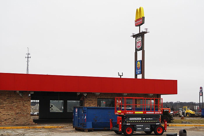 The gutted remains of the FastLane are seen in south Kingdom City's "McStop" area. The renovated location will be the largest FastLane to date, featuring 32 fuel pumps, a dog park and a Dairy Queen.