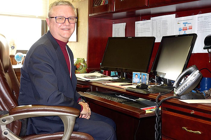 This is the desk where everything happens for Mike Westerfield, executive vice president for Academic Affairs at William Woods University. He stepped down last week as president of the board for the Callaway Chamber and was presented with the Leadership Award for his efforts for the Chamber and community.