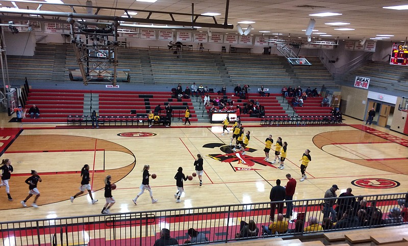 The Jefferson City Lady Jays and Sullivan Lady Eagles warm up at Fleming Fieldhouse prior to their basketball contest on Thursday, Jan. 19, 2017.