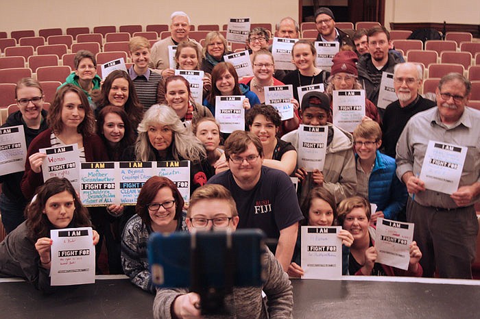 Participants in the Ghostlight Project pose for a selfie after the Thursday night event. The picture was shared on the Ghostlight Projects Facebook page, where it was joined by similar pictures from theaters around the United States.