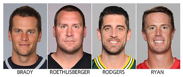 It's not a coincidence four superior quarterbacks — (from left) Tom Brady of the Patriots, Ben Roethlisberger of the Steelers, Aaron Rodgers of the Packers and Matt Ryan of the Falcons — are the final four left chasing a Super Bowl title.