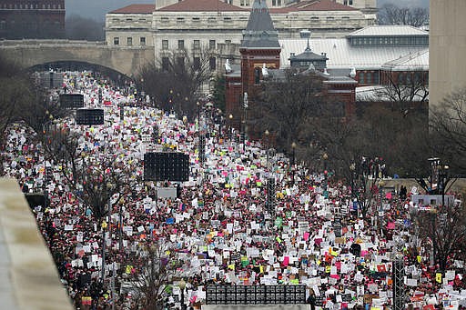 A crowd fills Independence Avenue during the Women's March on Washington, Saturday, Jan. 21, 2017 in Washington. 