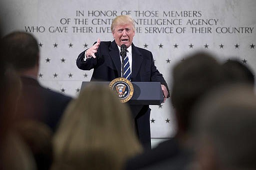 President Donald Trump speaks at the Central Intelligence Agency in Langley, Va., Saturday, Jan. 21, 2017.