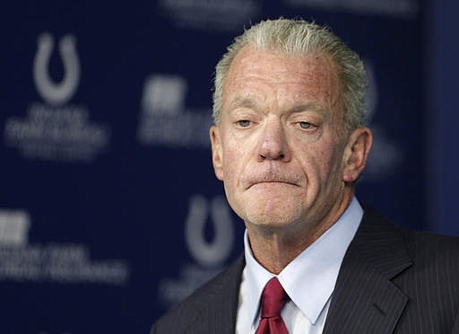 Indianapolis Colts owner and CEO Jim Irsay announces that he has relieved general manager Ryan Grigson of his duties with the team during a press conference at the NFL team's facility in Indianapolis, Saturday, Jan. 21, 2017. 