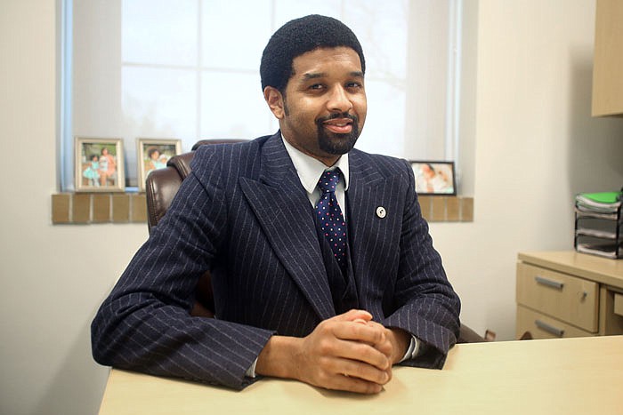 Rolundus Rice sits in his office at Lincoln University.