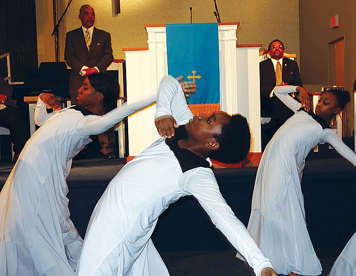 Members of the Second Baptist Church Youth Praise Dancers perform during Sunday's Martin Luther King Remembrance Service.