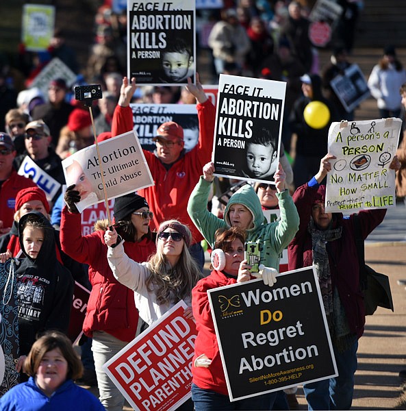 Protesters rally at the Missouri Capitol Saturday, Feb. 4, 2017 during the Midwest March for Life.