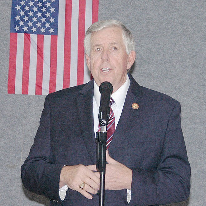 In this Feb. 4, 2017 photo, Missouri Lt. Gov. Mike Parson speaks at the Moniteau County Lincoln Day Dinner.