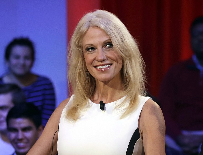 This Dec. 1, 2016 file photo shows Kellyanne Conway prior to a forum at Harvard University's Kennedy School of Government in Cambridge, Mass. Media outlets are more aggressively fact-checking political statements. A separate fact check on Conway's false claim of a Bowling Green "massacre" on Thursday was the most-read story on the APNews.com web site Friday. 