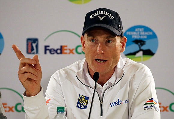 2018 U.S. Ryder Cup captain Jim Furyk answers a question during a news conference Wednesday in Pebble Beach, Calif.