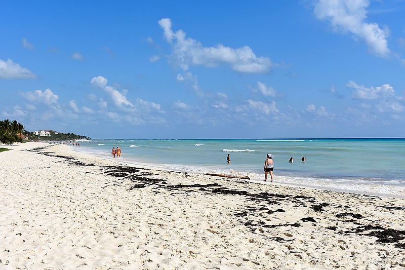 This December 2016 photo shows a beach north of Playa del Carmen in Mexico, which stretches for miles. A road trip through southeast Mexico, from Cancun through Campeche to Yucatan, offers a fun and sunny itinerary that includes beaches, Mayan sites and regional food specialties. 
