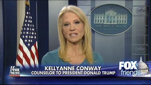 This frame grab from video provided by Fox News shows White House adviser Kellyanne during her interview with Fox News Fox and Friends, Thursday, Feb. 9, 2017, in the briefing room of the White House in Washington. Conway defended Ivanka Trump's fashion company, telling Fox News that Trump is a "successful businesswoman" and people should give the company their business.